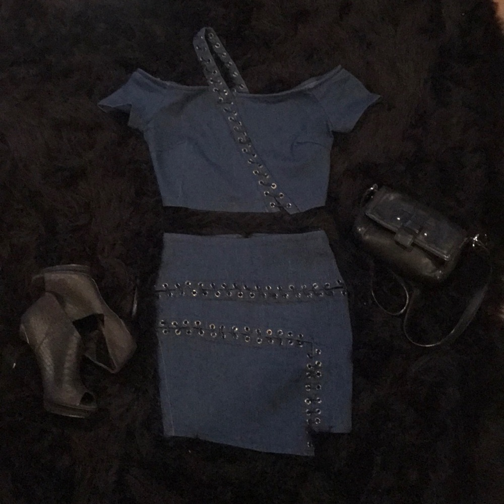 Lace Up Denim Set💙🖤